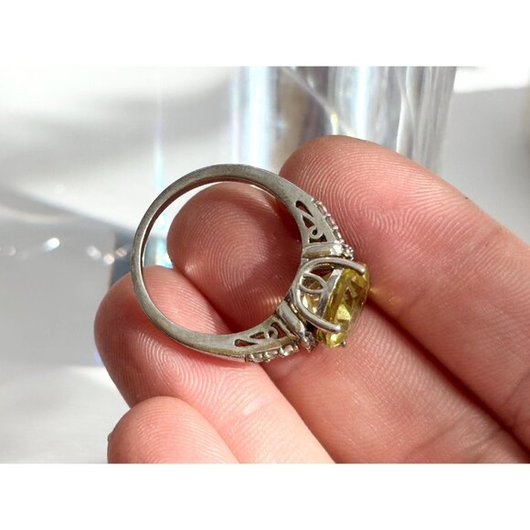 Citrine Semi-Precious Gemstone + CZ Framed 925 Sterling Silver Vintage Ring sz 8 - Picture 9 of 13